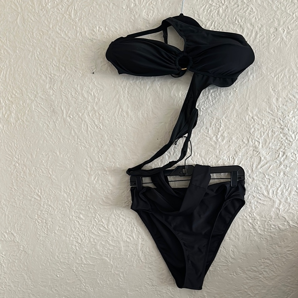 SHEIN Black Body Wrap Bikini Swim Top Bottom 0XL